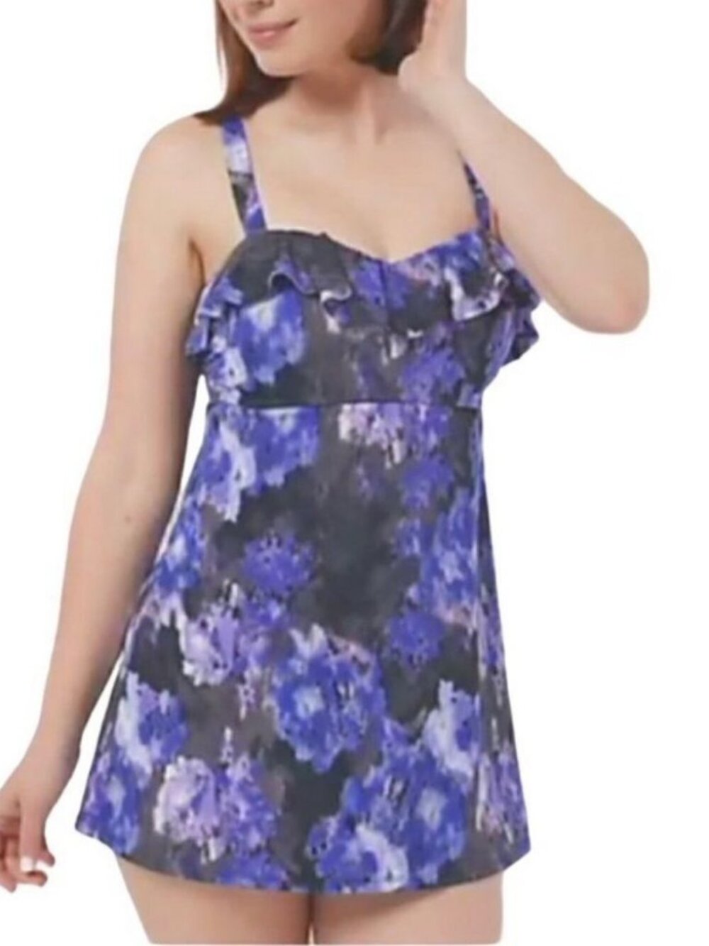 Denim & Co. Beach Ruffle Neckline Swim Dress